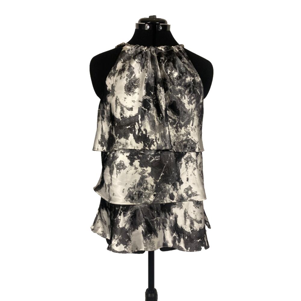 M Jackie Jon new york satin black white multi tiered layered tank top